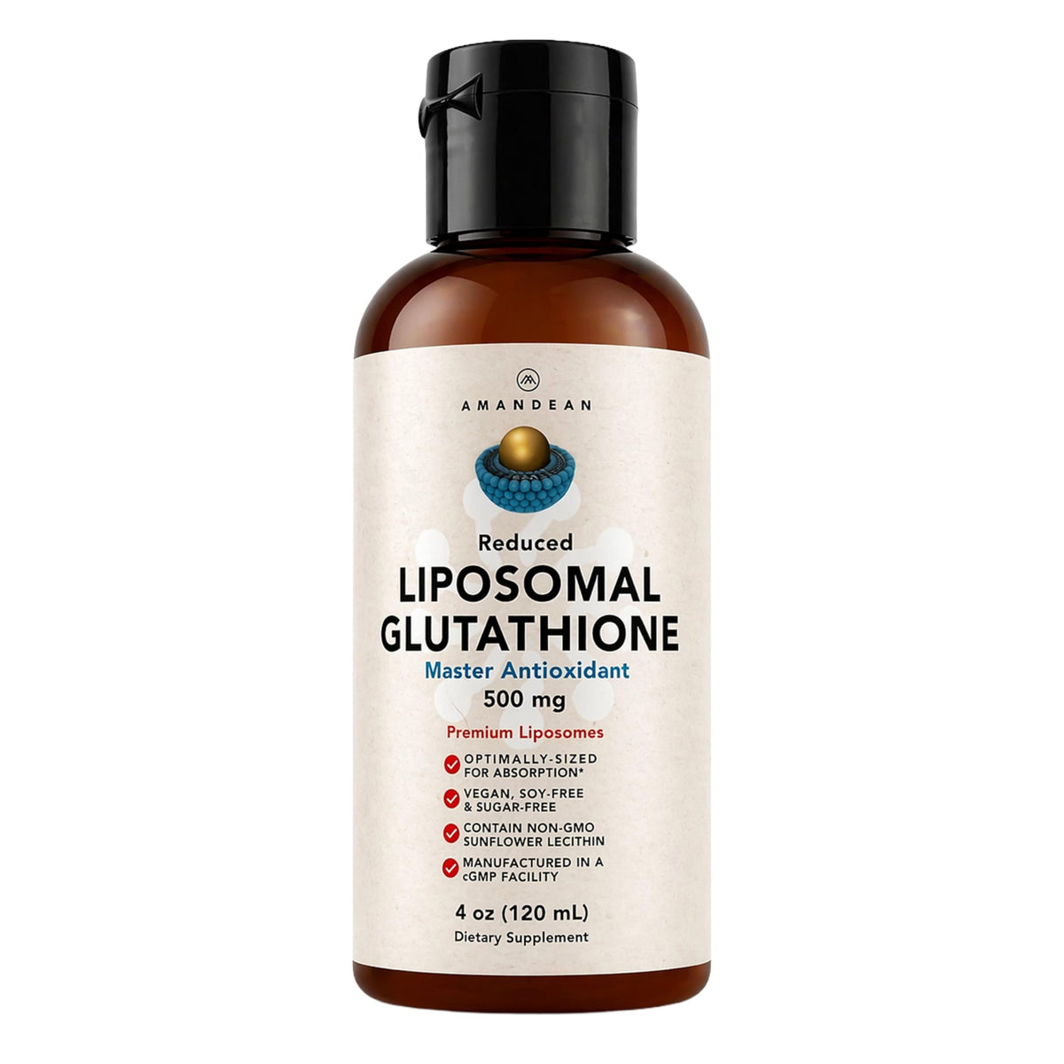 Flacon de Glutathione Liposomal AMANDEAN 500mg vue de face