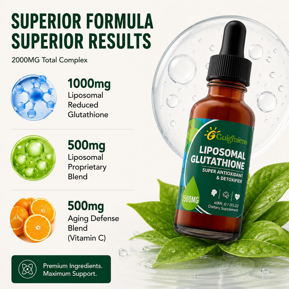 Flacon de Glutathione Liposomal Guigmiens sur une table