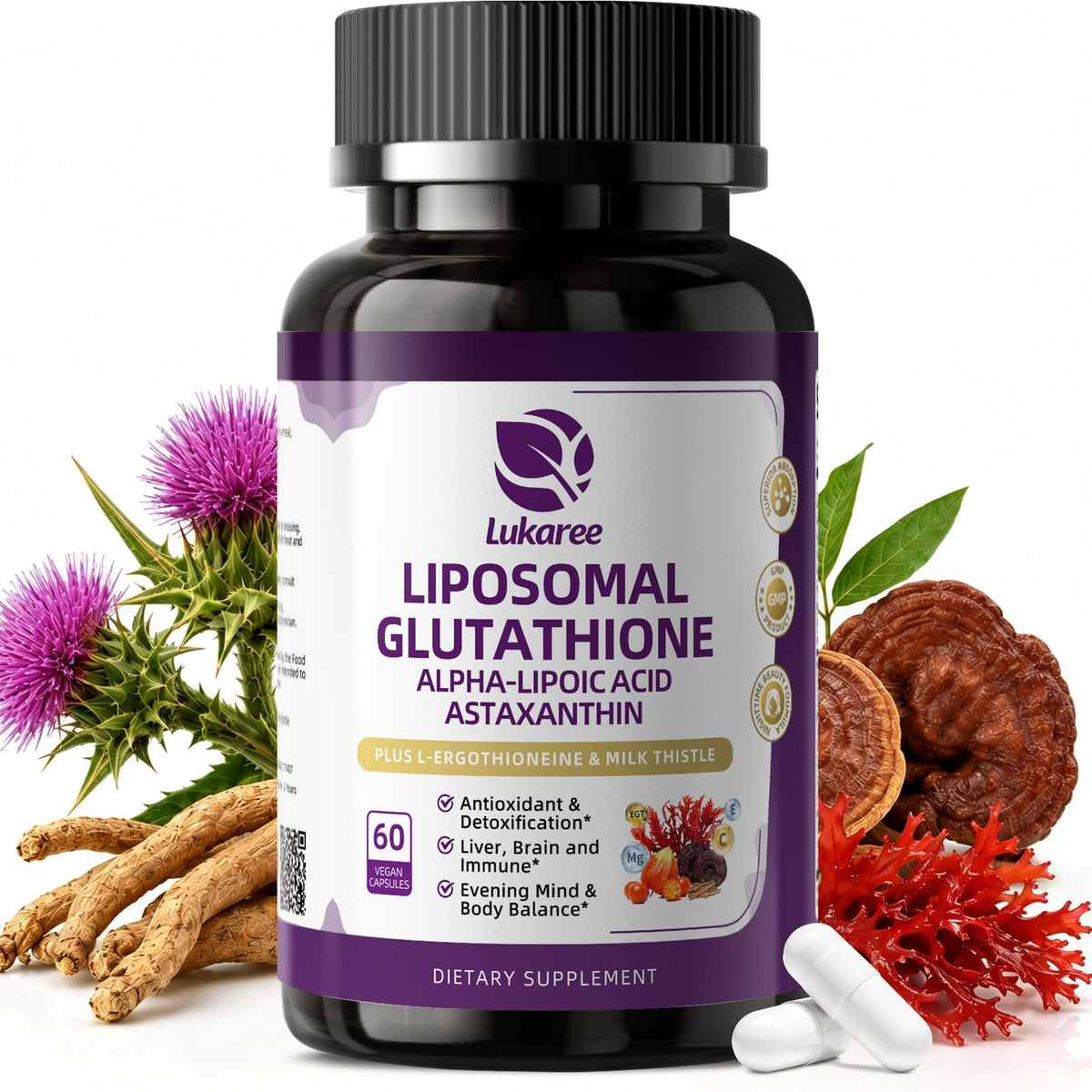 Flacon de Glutathione Liposomal Lukaree 1158mg 60 capsules végétales