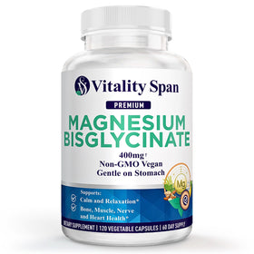 Flacon de Glycinate de Magnésium 400mg Vitality Span avec 120 capsules