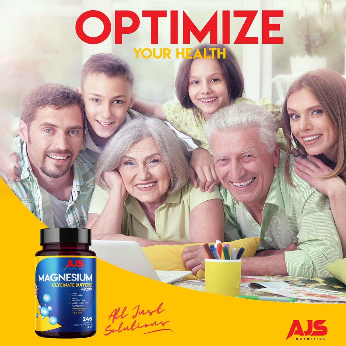 Flacon de glycinate de magnésium AJS Nutrition vu de côté