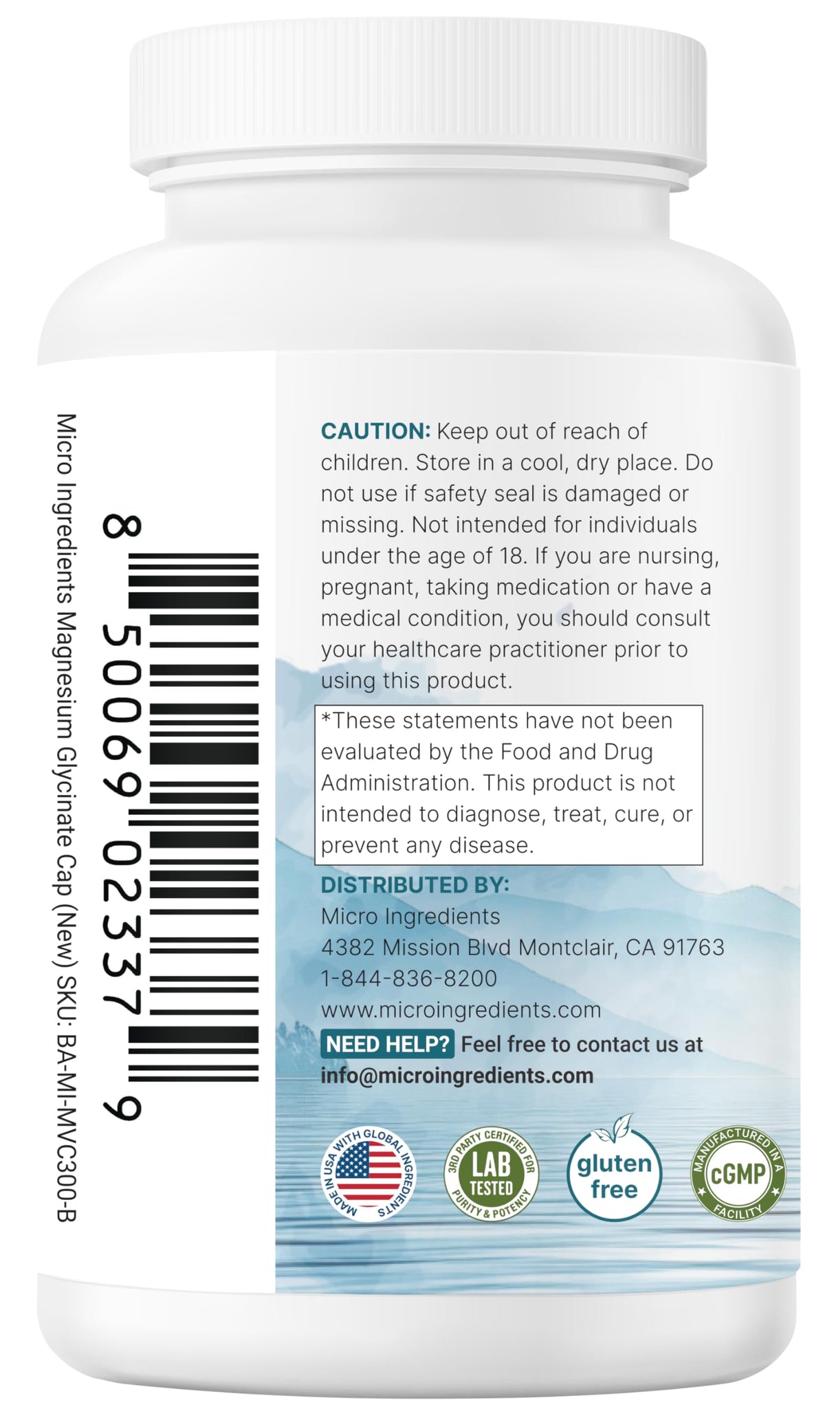 Flacon de glycinate de magnésium avec capsules à côté