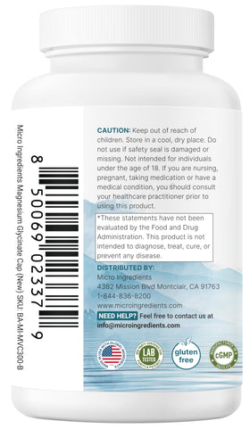 Flacon de glycinate de magnésium avec capsules à côté