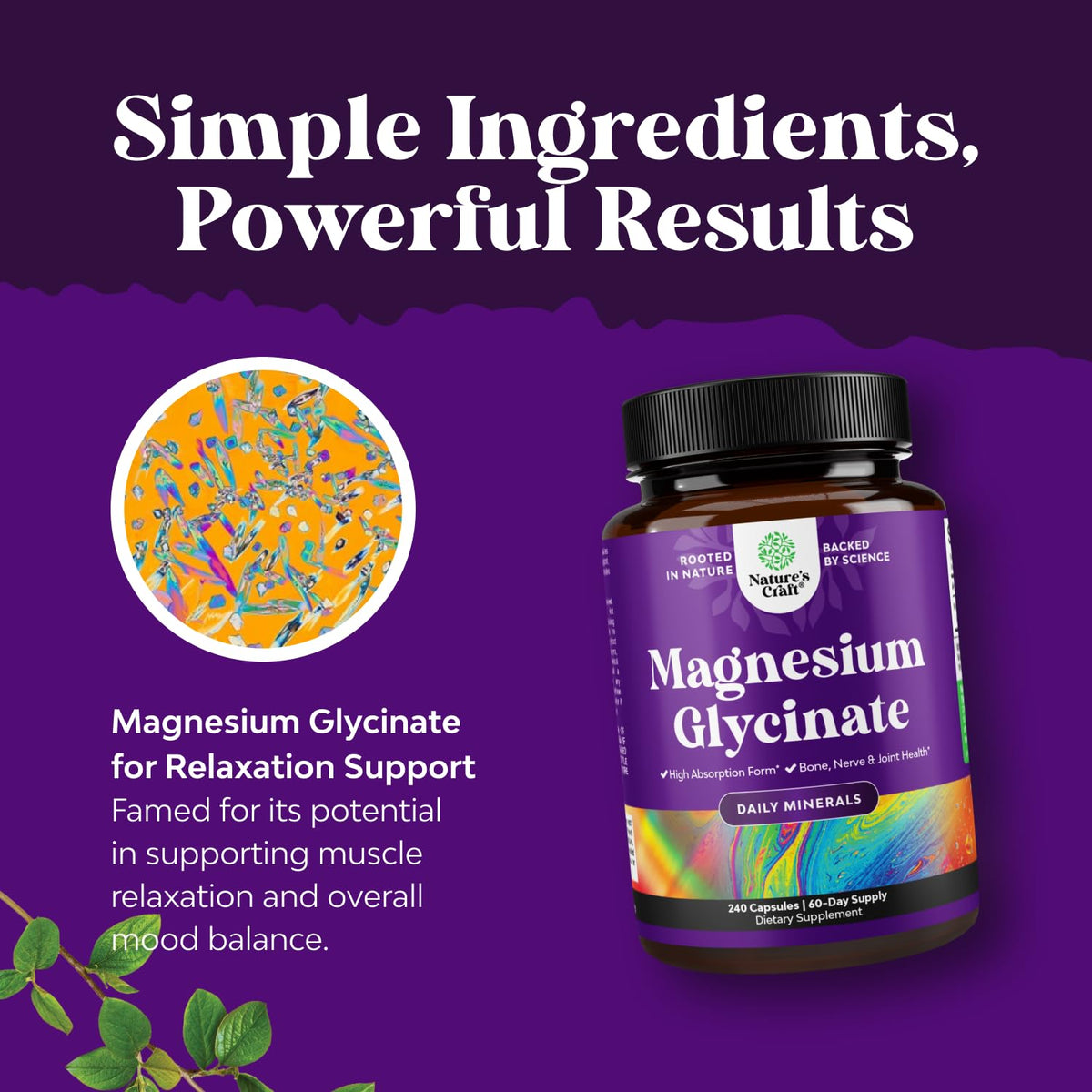 Flacon de glycinate de magnésium Natures Craft ouvert