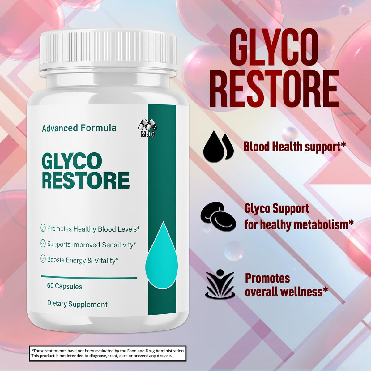 Flacon de Glyco Restore ouvert avec capsules à l'intérieur