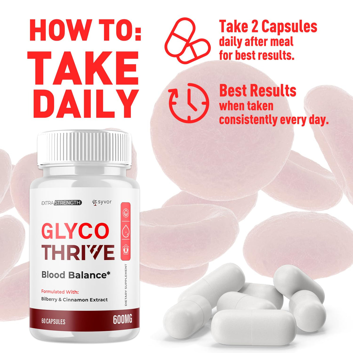 Flacon de Glyco Thrive ouvert avec capsules visibles