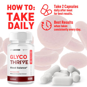 Flacon de Glyco Thrive ouvert avec capsules visibles