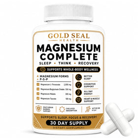 Flacon de Gold Seal Complément Alimentaire Magnésium 4 en 1 vu de face