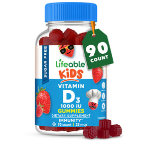 Flacon de gommes à mâcher Vitamine D Lifeable 1000 IU saveur fraise