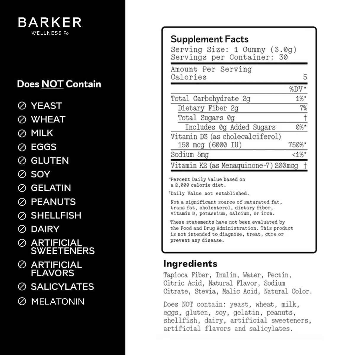 Flacon de gommes D3 K2 Barker Wellness sur une table