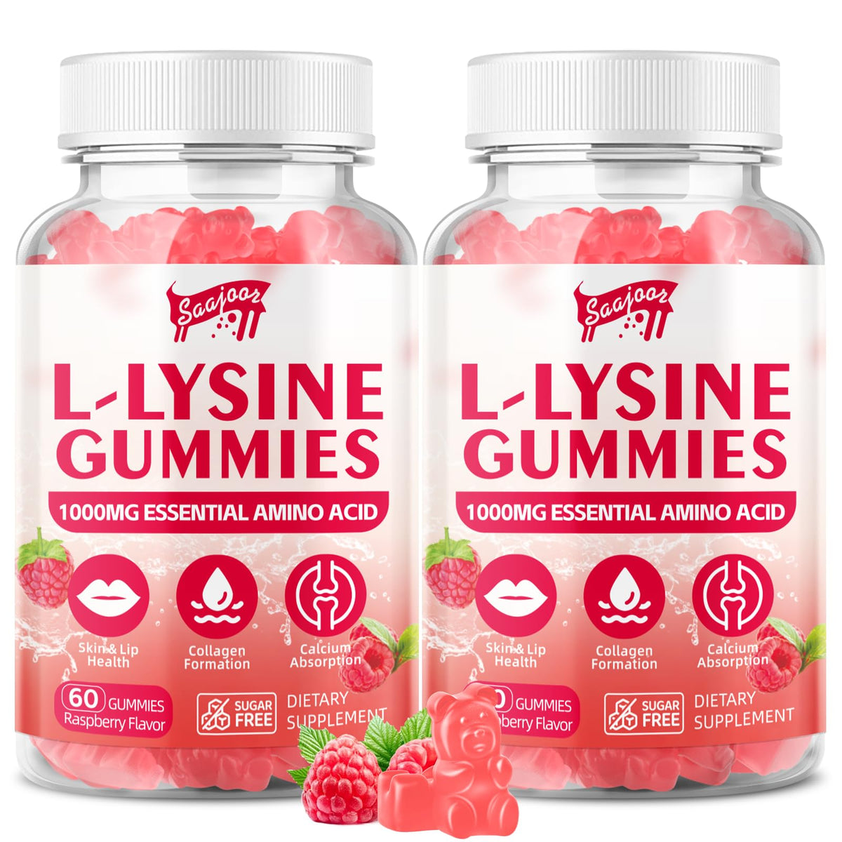 Flacon de gommes L-Lysine Saajoor 1000mg, 120 gommes, vue de face