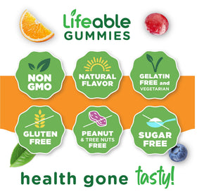 Flacon de gommes Lifeable Vitamine D ouvert avec des gommes visibles