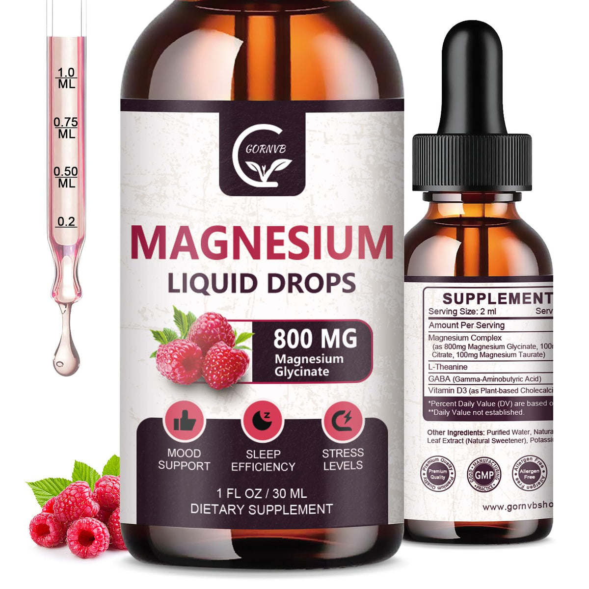 Flacon de GORNVB Magnésium Liquide 1000mg vue de face