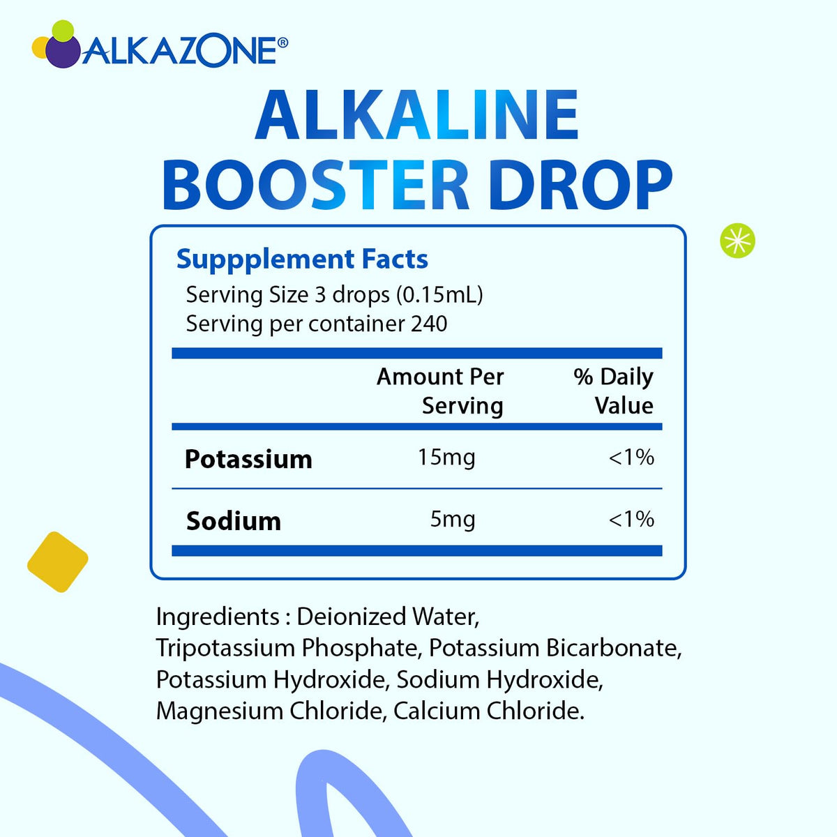 Flacon de gouttes alcalines Alkazone 1,25 oz vue arrière