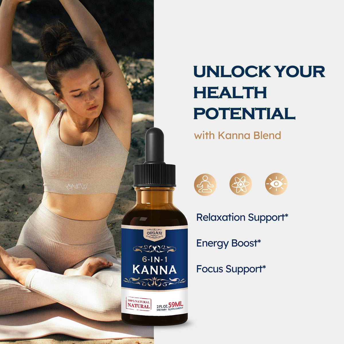 Flacon de gouttes d'extrait Kanna ORGANIHERBENCE 60 ml avec étiquette