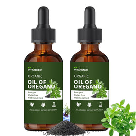 Flacon de gouttes d'huile d'origan bio VITARENEW avec étiquette