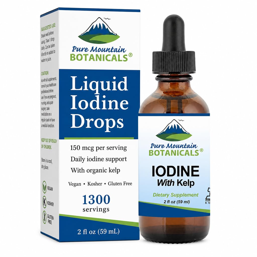 Flacon de gouttes d'iode 150 mcg Pure Mountain Botanicals, vue avant