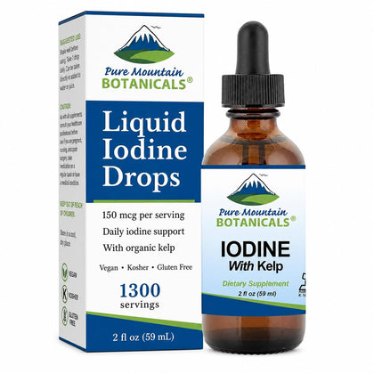 Flacon de gouttes d'iode 150 mcg Pure Mountain Botanicals, vue avant