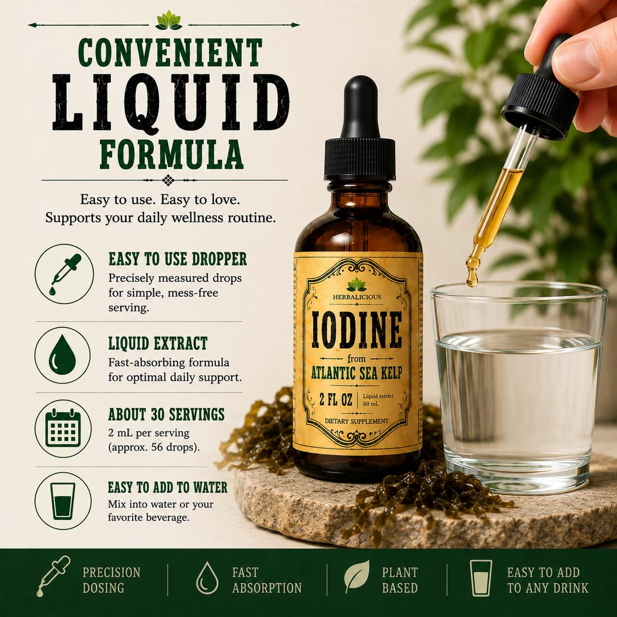 Flacon de Gouttes d'Iode HERBALICIOUS 60 ml avec compte-gouttes