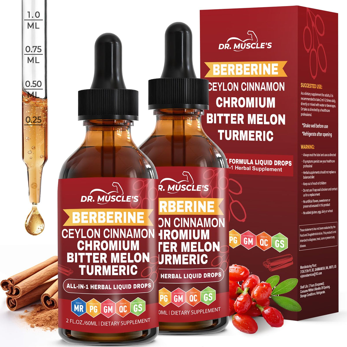 Flacon de gouttes de berbérine DR. MUSCLE'S 120 ml
