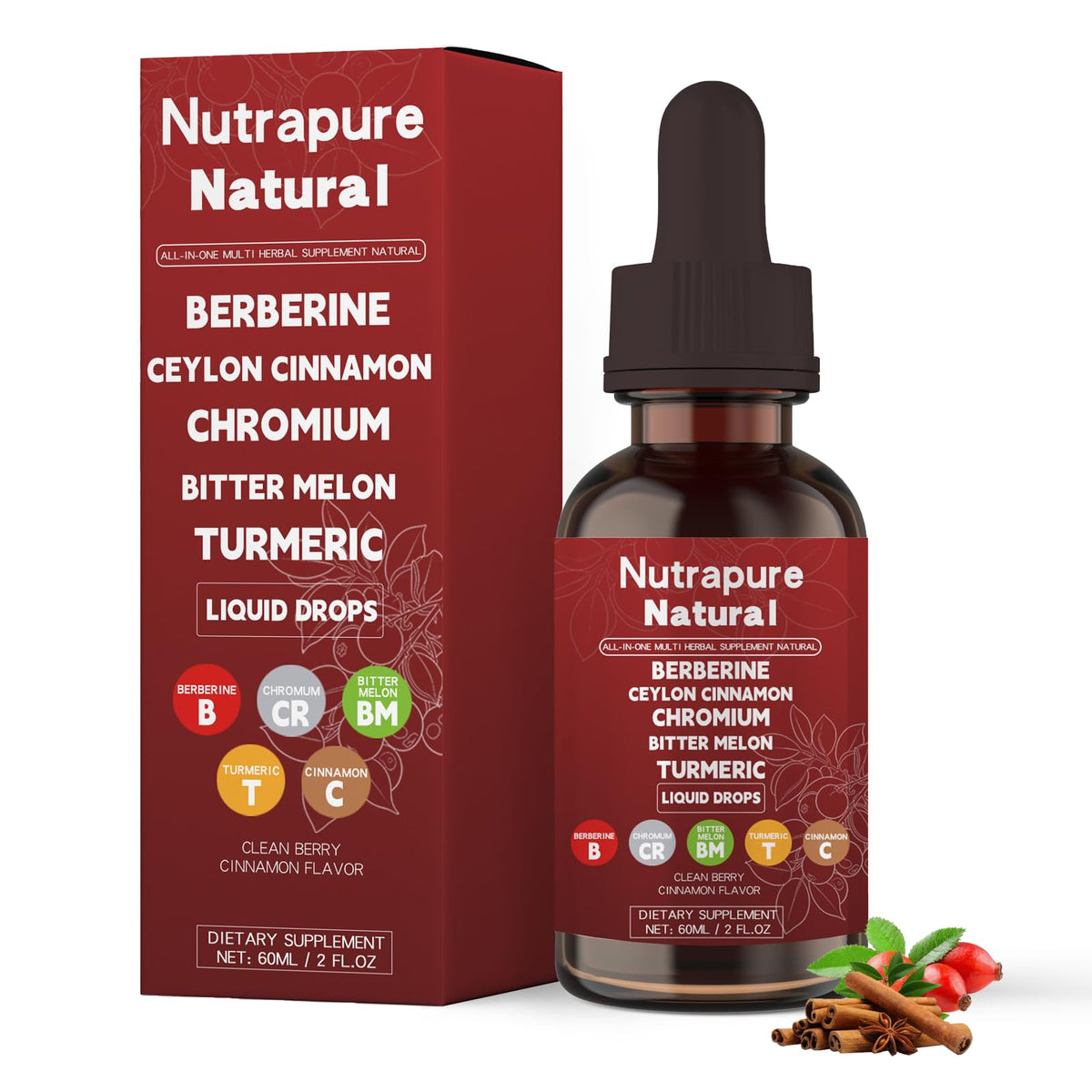 Flacon de Gouttes de Berbérine Nutrapure 60ml vue de face