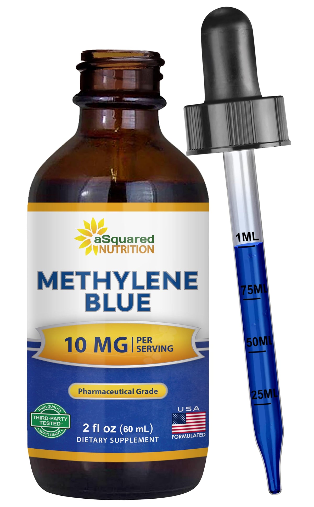 Flacon de gouttes de bleu de méthylène aSquared Nutrition 1% 10mg