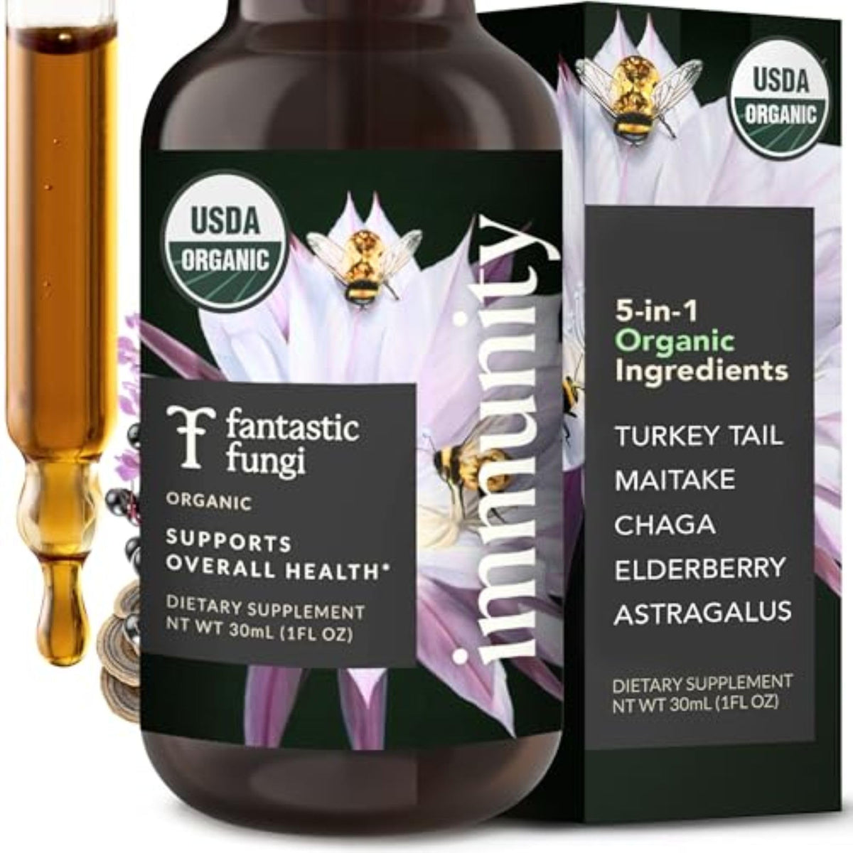 Flacon de gouttes de champignon bio Fantastic Fungi 30ml vue de face