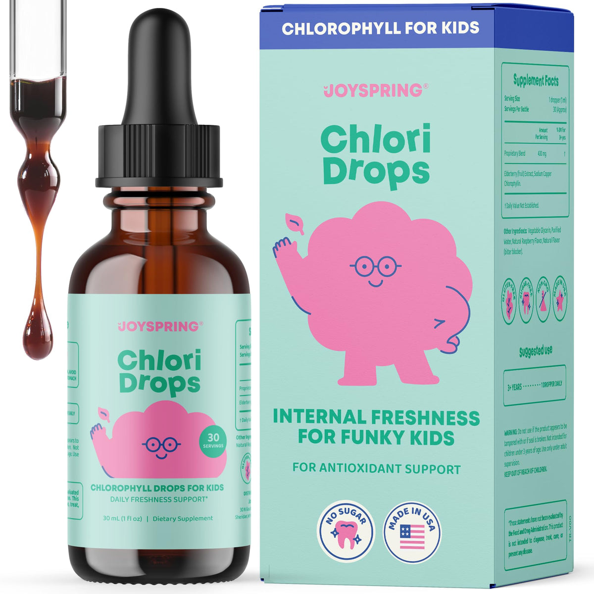 Flacon de gouttes de chlore JoySpring pour enfants, saveur baie