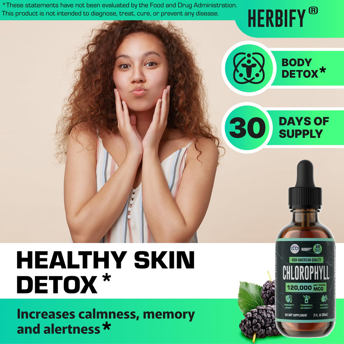 Flacon de gouttes de chlorophylle HERBIFY avec étiquette
