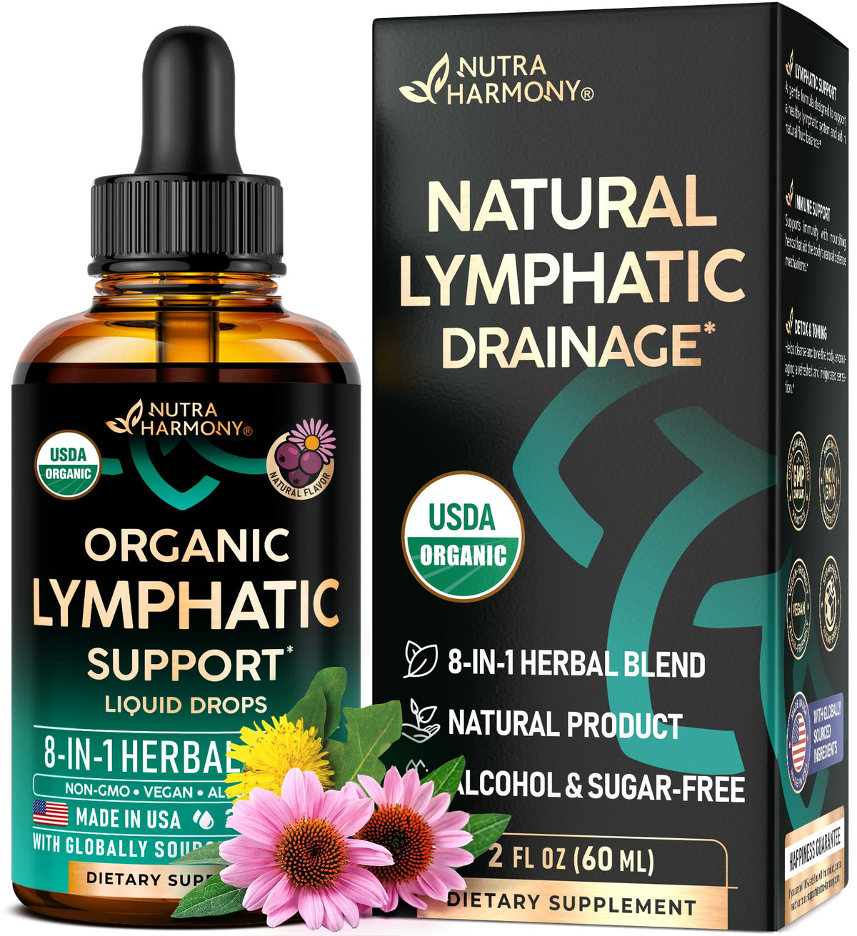 Flacon de Gouttes de Drainage Lymphatique NUTRAHARMONY 2 fl oz