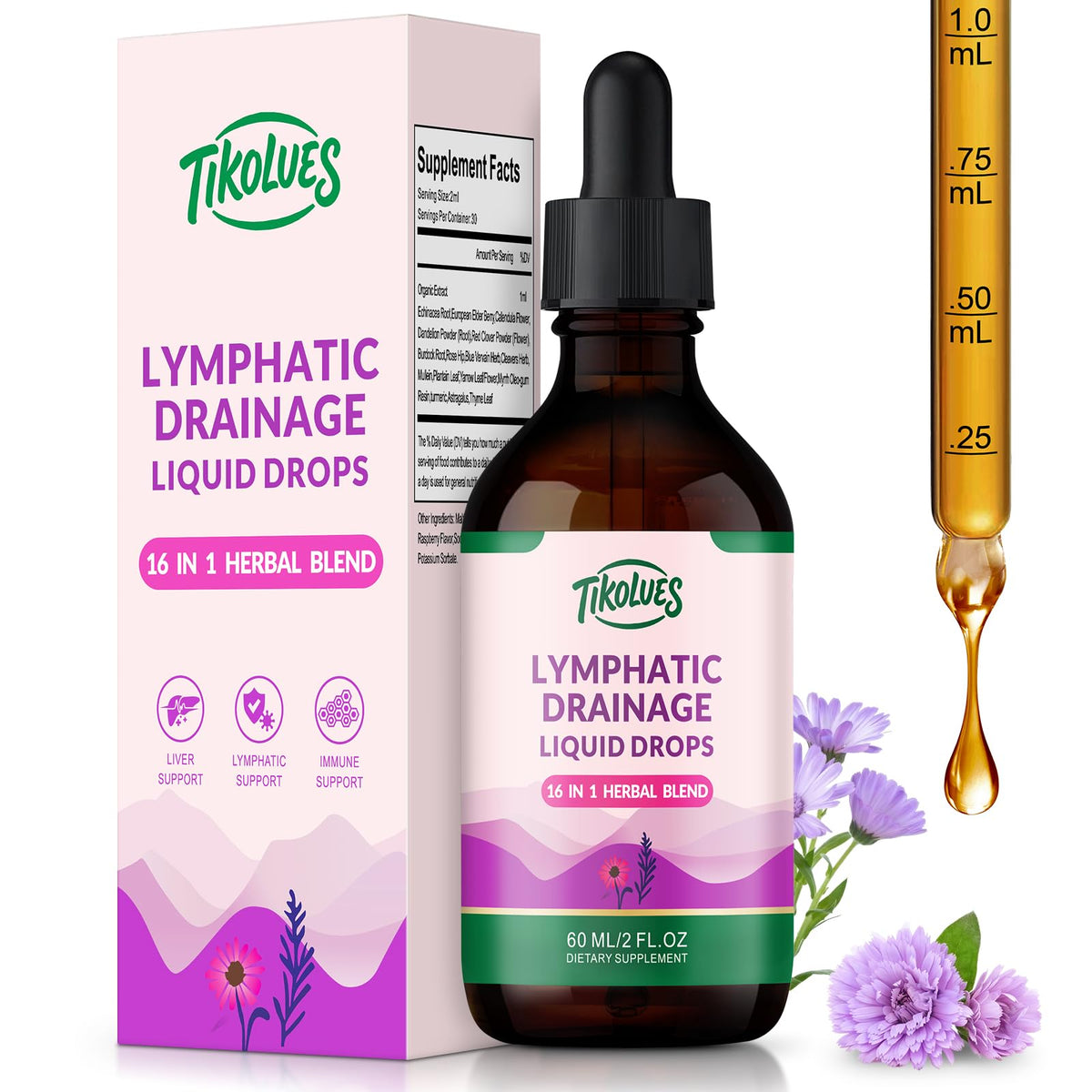 Flacon de gouttes de drainage lymphatique TIKOLUES 132g vue de face