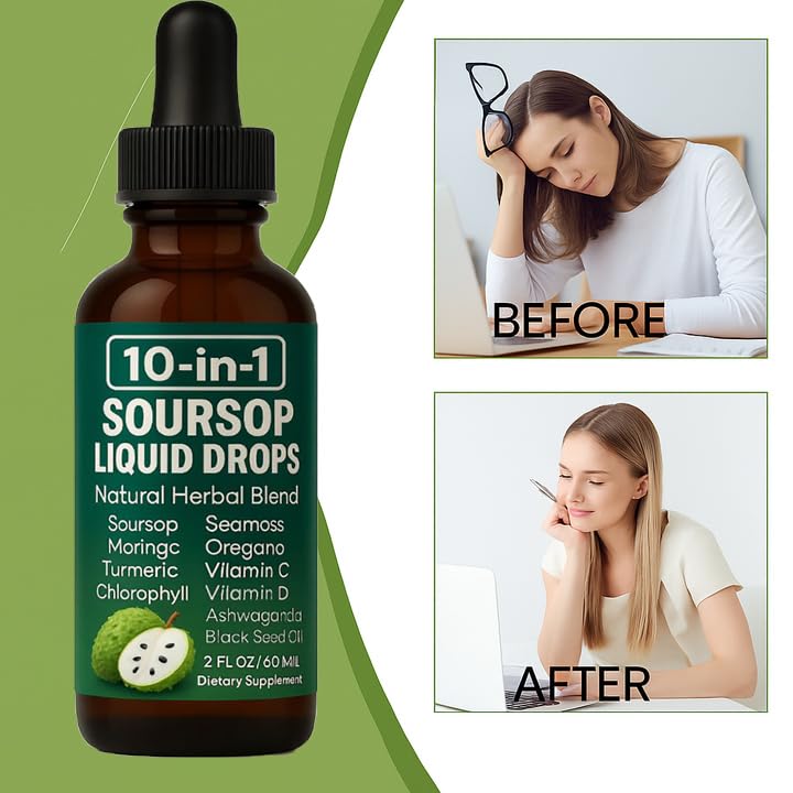 Flacon de gouttes de graviola Raipult avec dosage sur une table