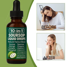 Flacon de gouttes de graviola Raipult avec dosage sur une table