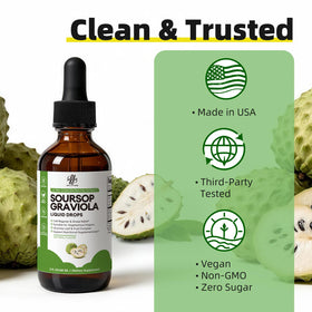 Flacon de gouttes de graviola soursop iMATCHME sur une table en bois
