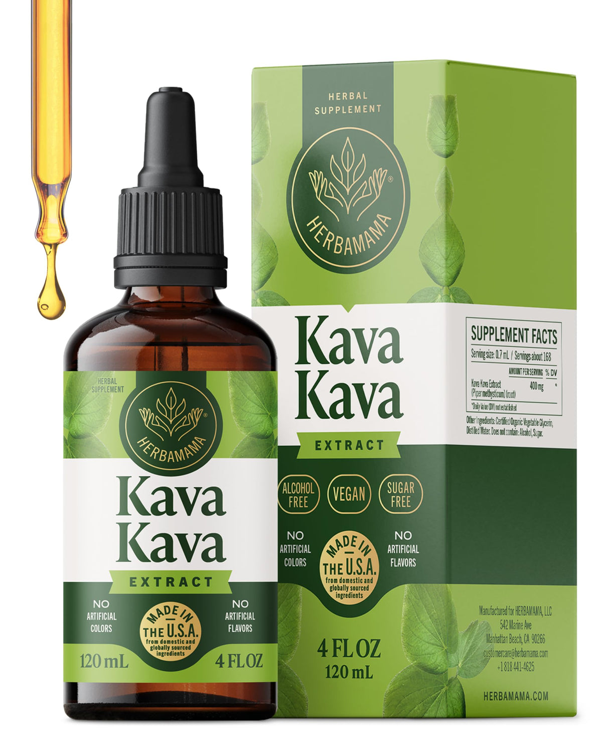 Flacon de gouttes de Kava HERBAMAMA vue de face