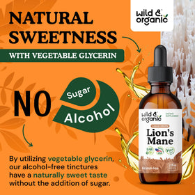 Flacon de gouttes de Lion's Mane Wild & Organic avec un verre d'eau