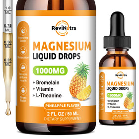 Flacon de gouttes de magnésium glycinate ReviNutra 1000 mg, vue de face