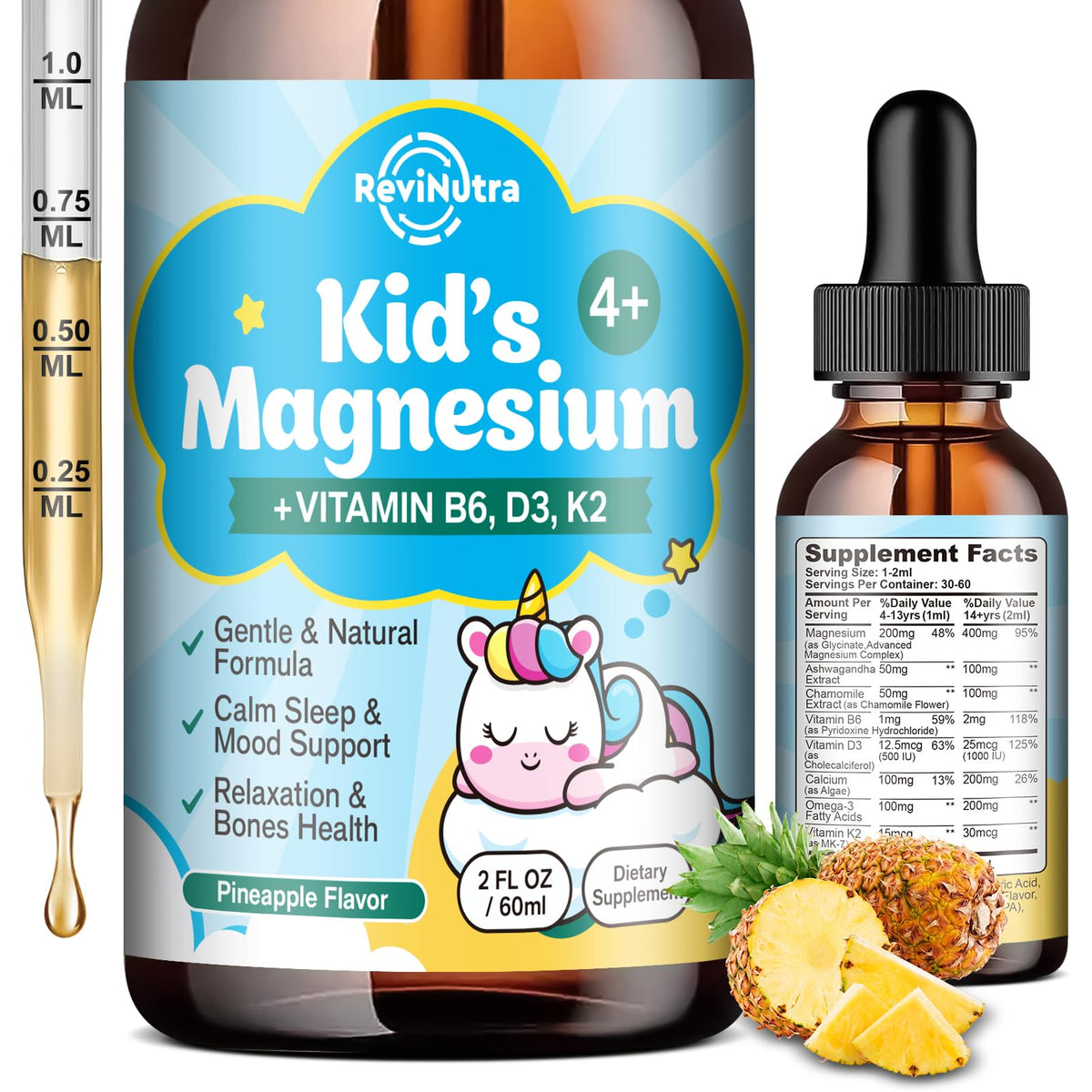 Flacon de gouttes de magnésium glycinate ReviNutra 150g vue avant