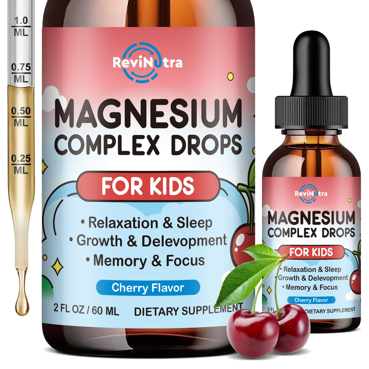 Flacon de gouttes de magnésium glycinate ReviNutra 150g vue de face