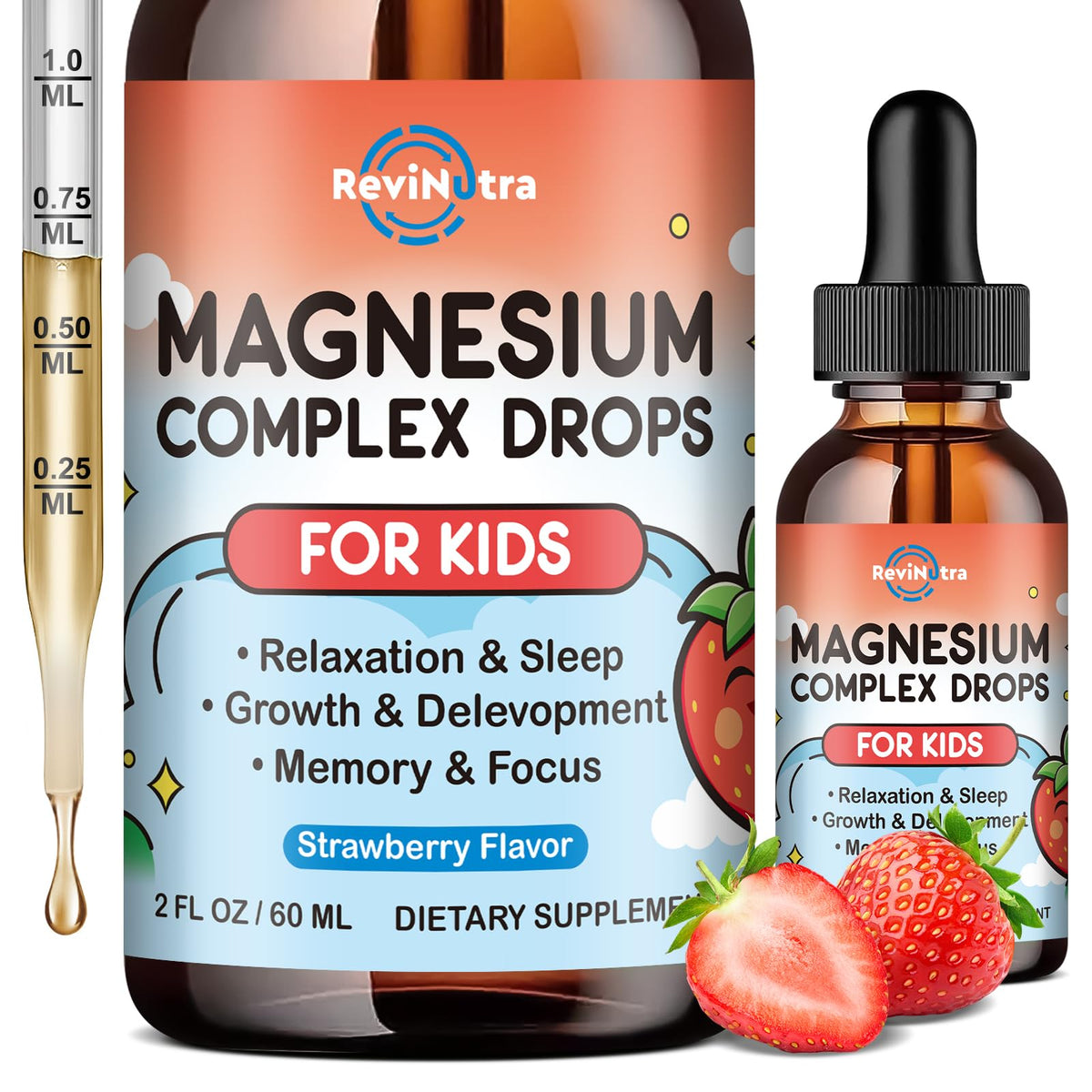 Flacon de gouttes de magnésium glycinate ReviNutra 150g vue de face