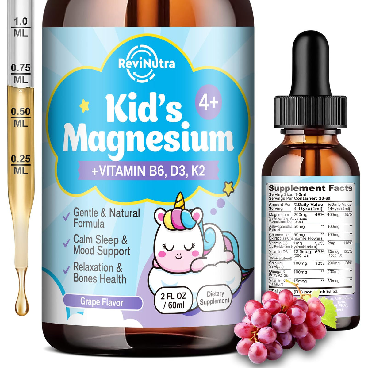 Flacon de gouttes de magnésium glycinate ReviNutra 150g vue de face