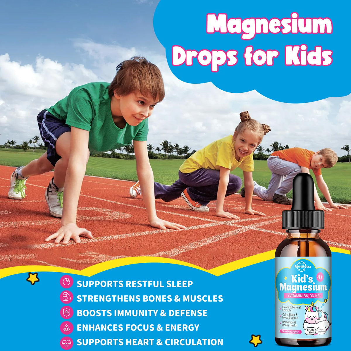Flacon de gouttes de magnésium glycinate ReviNutra avec bouchon