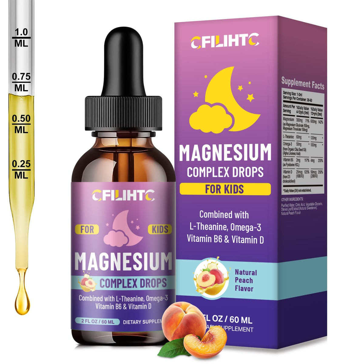 Flacon de gouttes de magnésium liquide CFILIHTC pour enfants, 60 ml
