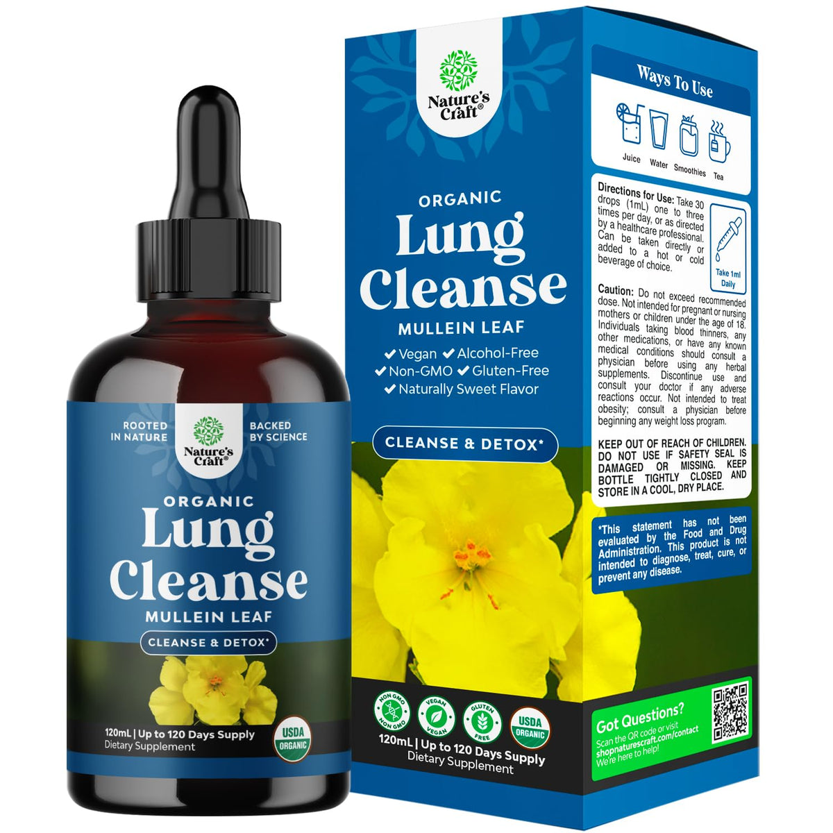 Flacon de Gouttes de Molène Bio Natures Craft 120 ml vue avant