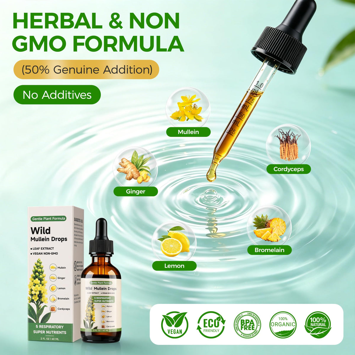 Flacon de gouttes de Mullein Loruoea 60ml en situation sur une table