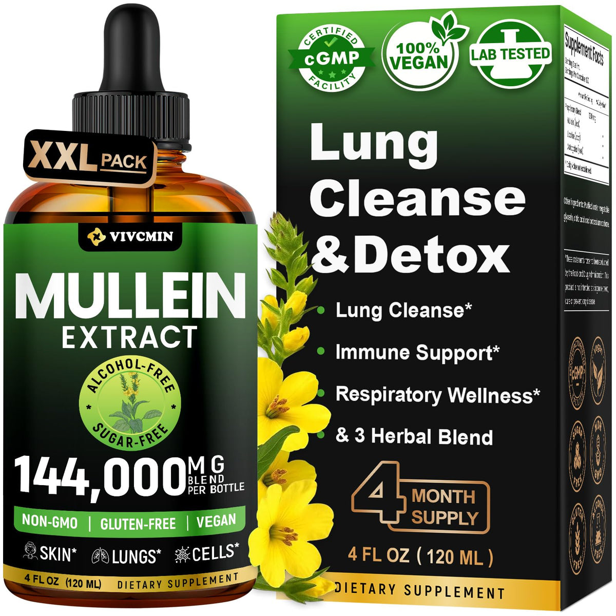 Flacon de gouttes de Mullein vivcmin 4 fl oz vue avant