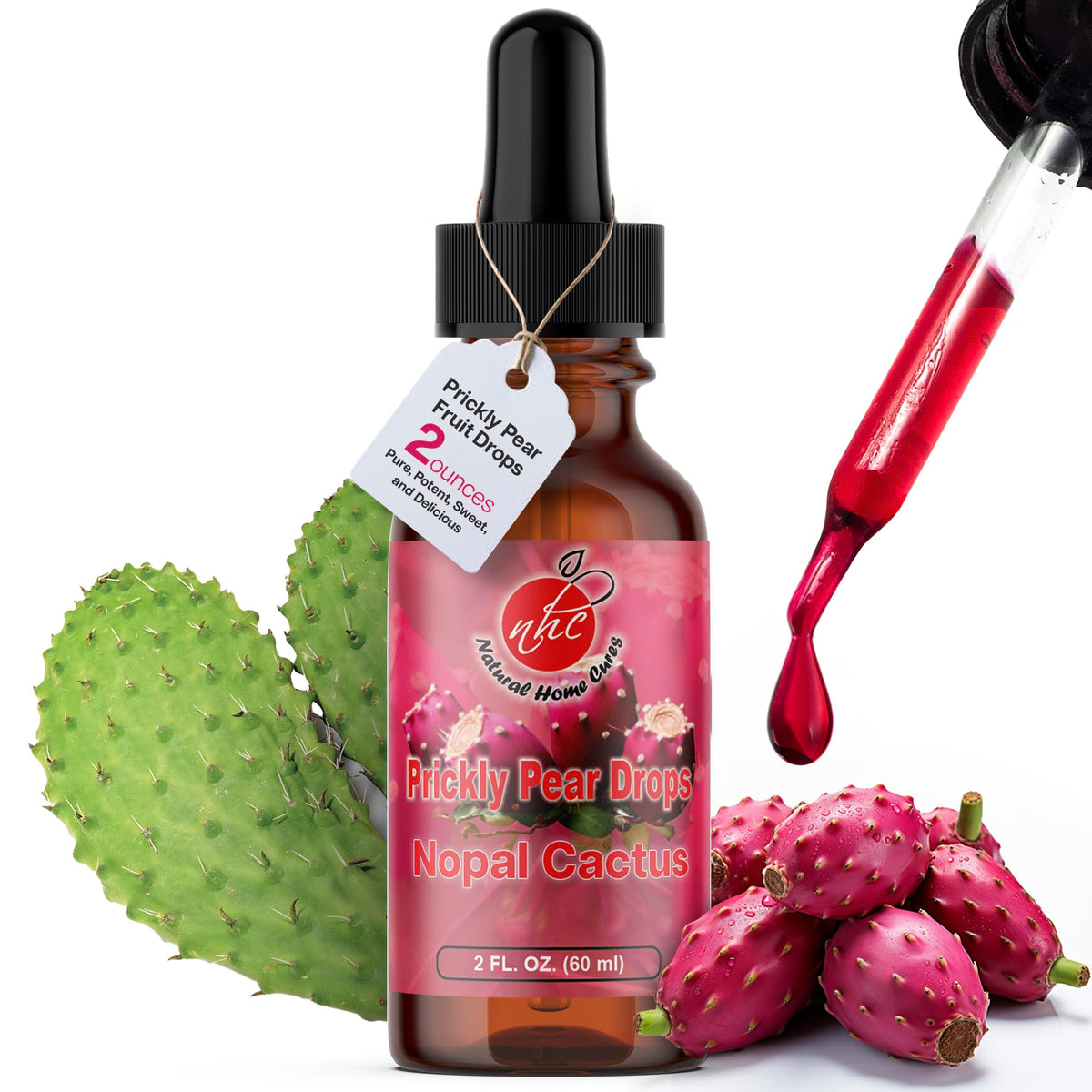 Flacon de gouttes de poire cactus avec Vitamine B12, vue avant