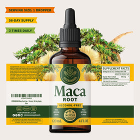 Flacon de gouttes de racine de Maca HERBAMAMA avec compte-gouttes ouvert