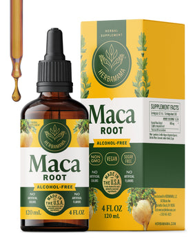 Flacon de gouttes de racine de Maca HERBAMAMA vue de face