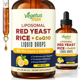Flacon de gouttes de riz rouge liposomal VEGETUSMAX 1200 mg avec CoQ10